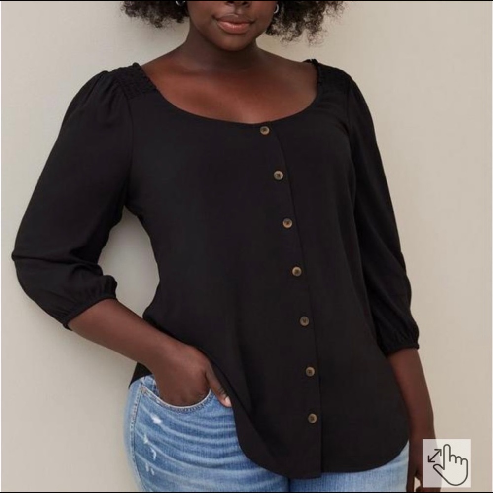 Torrid Rayon slub button front puff sleeve top
